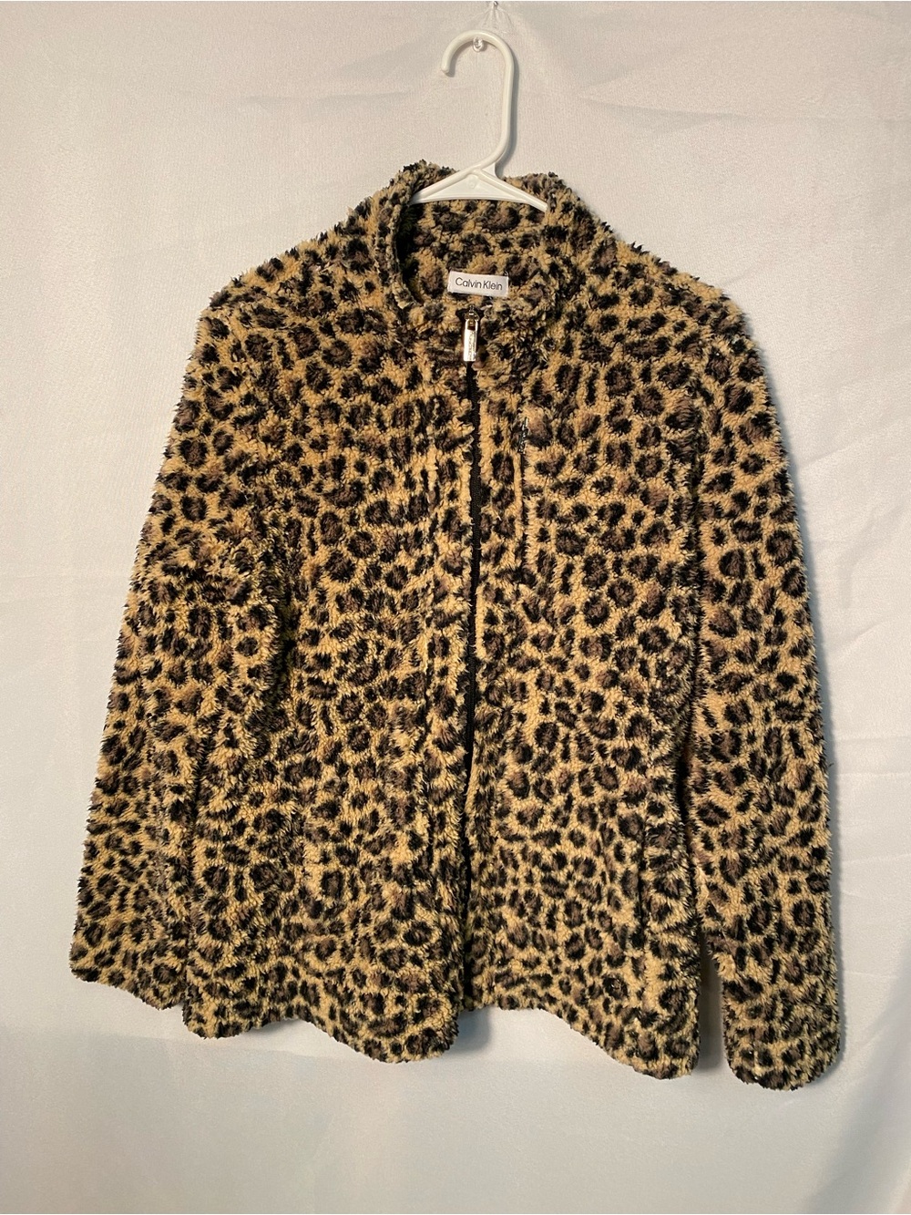 Calvin Klein Leopard Print Teddy Jacket - Tan & Black